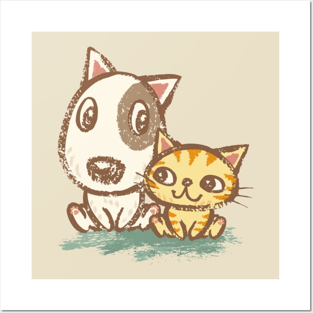 Dog and cat with good relations Wall Art by sanogawa